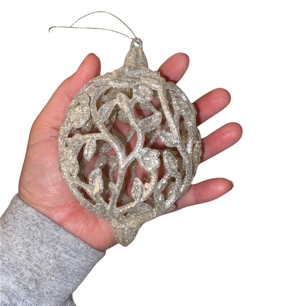 Silver Gold Holiday ornate glitter jewel ball Christmas ornament sparkle Glam - Picture 5 of 7